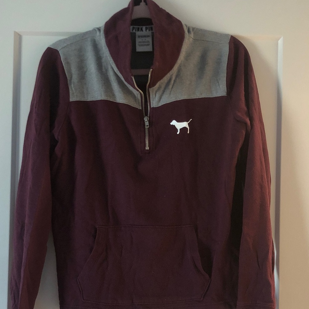 PINK Victoria's Secret Maroon and Gray Half-Zip Pullover